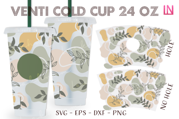 Abstract Leaves 24Oz Venti Cold Cup Wrap