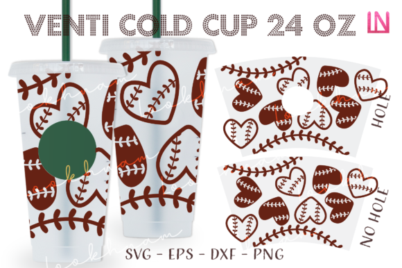 Baseball Heart 24 Oz Venti Cold Cup Wrap