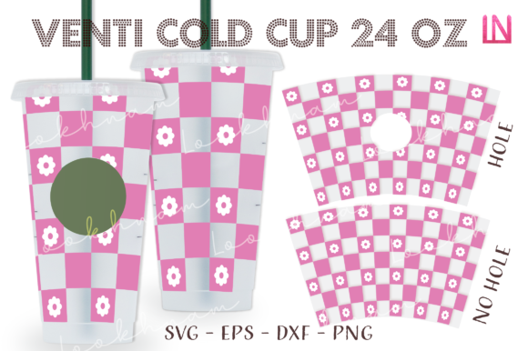 Checkers Flower 24Oz Venti Cold Cup Wrap