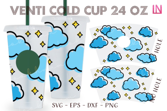 Cloud Star Doodle 24 Oz Venti Cold Cup