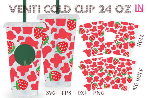 Cow Strawberry 24 Oz Venti Cup Full Wrap