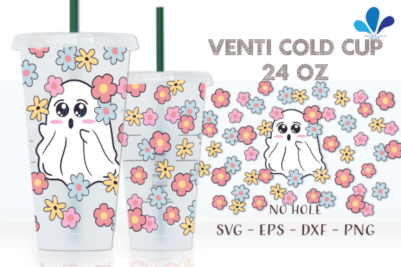 Cute Ghost Floral Venti 24 Oz Wrap SVG