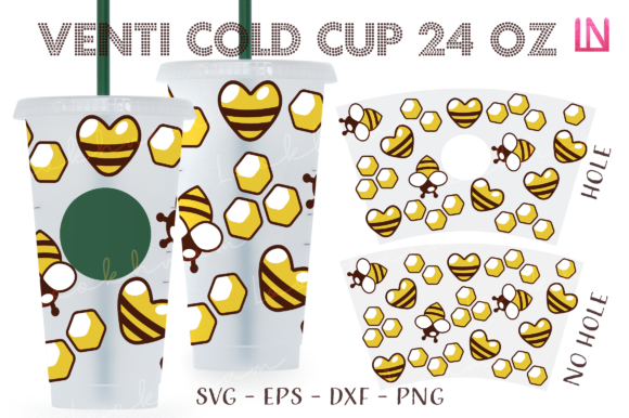 Doodle Bee Love Heart Venti Cold Cup
