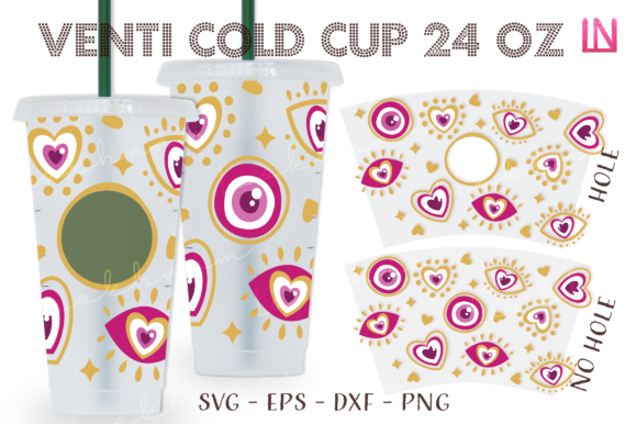 Heart Boho Evil Eye 24 Oz Venti Cold Cup