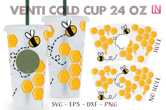 Honey Comb Bee 24 Oz Venti Cold Cup Wrap