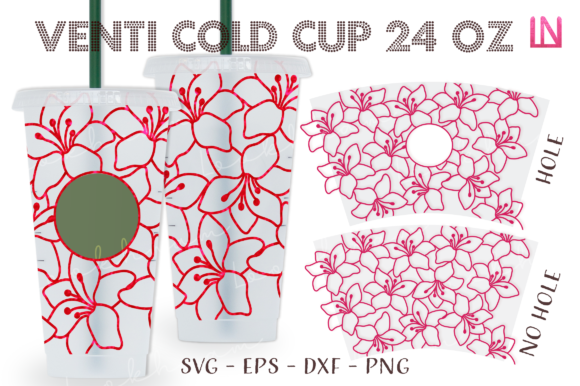 Lined Lily Flower 24 Oz Venti Cold Cup