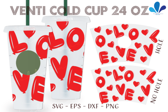 Love Heart Balloon Venti 24 Oz Cup Wrap
