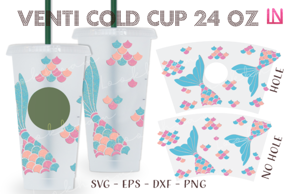 Mermaid Tail 24 Oz Venti Cold Cup Wrap