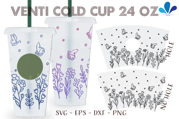 Outline Flower Butterfly Venti Wrap SVG