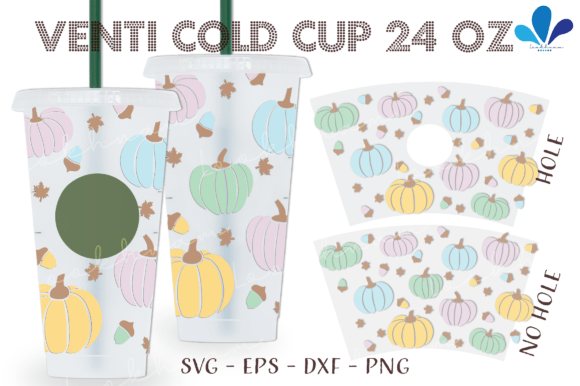 Pastel Fall Pumpkin Venti 24 Oz Wrap SVG