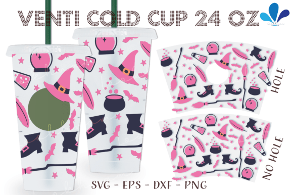 Pink Witch Cute Halloween Venti Wrap SVG