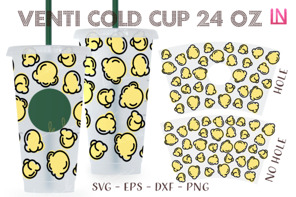 Popcorn Doodle 24Oz Venti Cold Cup Wrap