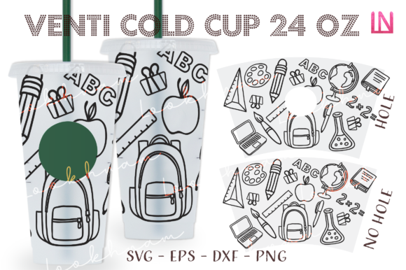 School Outline 24 Oz Venti Cold Cup Wrap