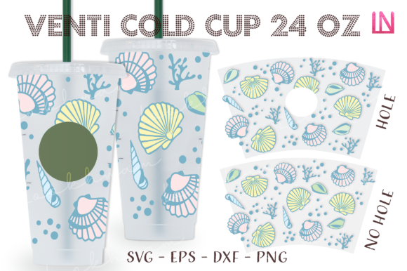 Seashells Ocean 24Oz Venti Cold Cup Wrap
