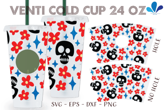 Skull Flower Halloween Venti Wrap SVG