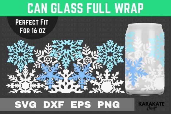 Snowflakes Cup, 16 Oz Can Glass Wrap SVG