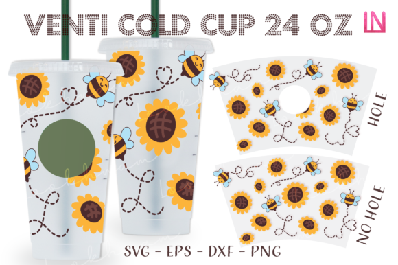 Sunflower Bee 24 Oz Venti Cold Cup Wrap