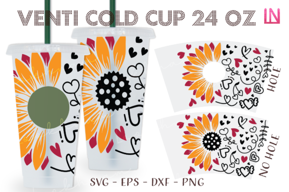 Sunflower Heart Doodle 24 Oz Venti Wrap