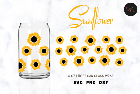 Sunflower Libbey Can Glass Wrap