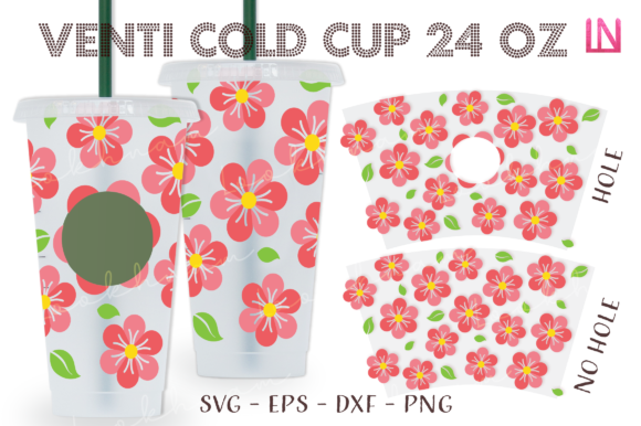 Two Tone Pink Flower Venti Cold Cup Wrap